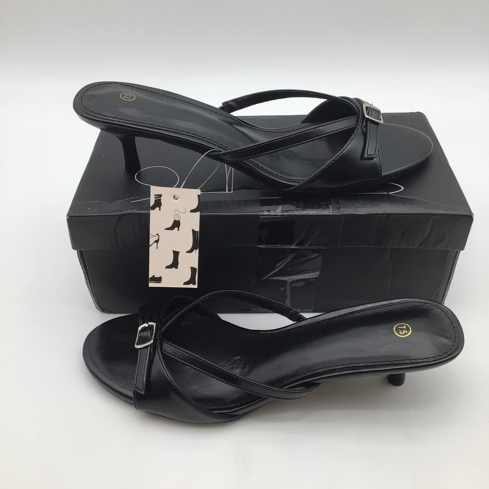 Mysoft Womens Black Strappy Kitten Heel Sandals Buckle Detail Size 7.5 NEW